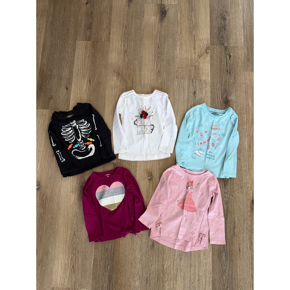 Carters OshKosh Graphic Long Sleeve Tee Bundle Kids 2T Multicolor Seasonal 5pk